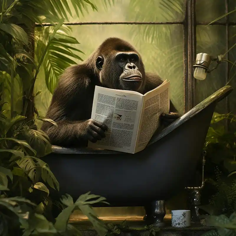 Gorilla In The Bath reading A Newspaper Grab Now
