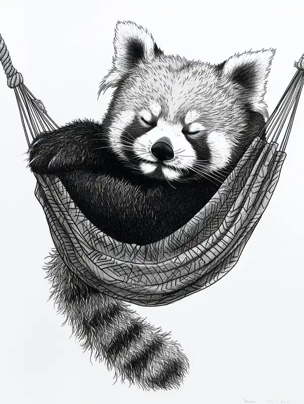 Super Sale Red Panda Napping In A Hammock Ink Illustration 4