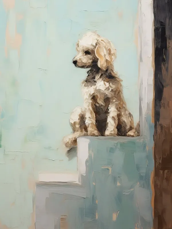 Poodle Dog, Painting In Light Teal And Brown 2 Markdown