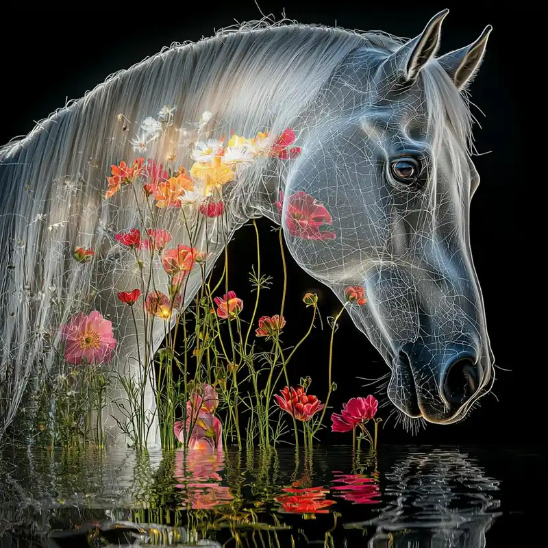 Horse With Flowers Genuine