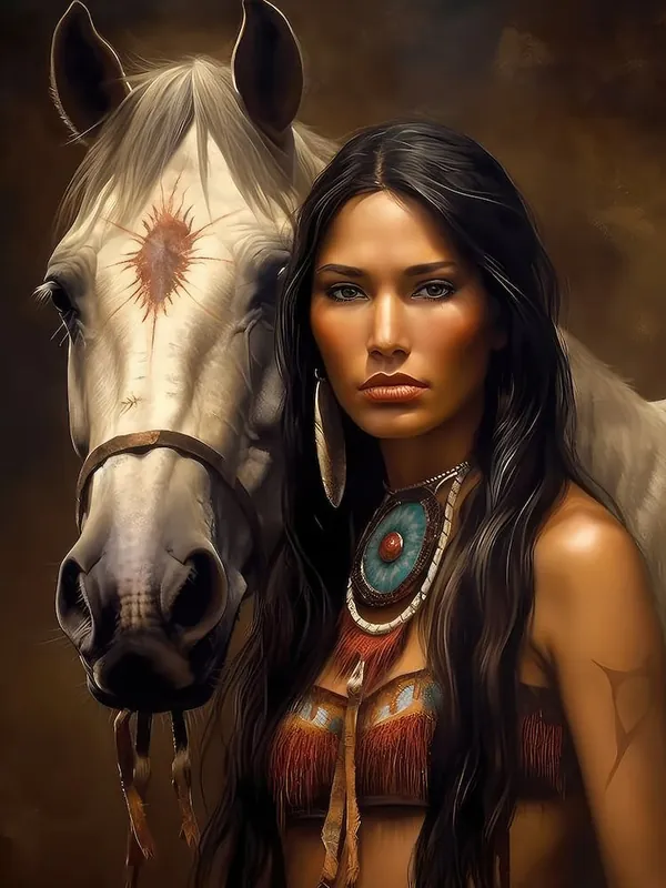 Muskogee Creek Native American Woman With A Horse Money Back Guarantee