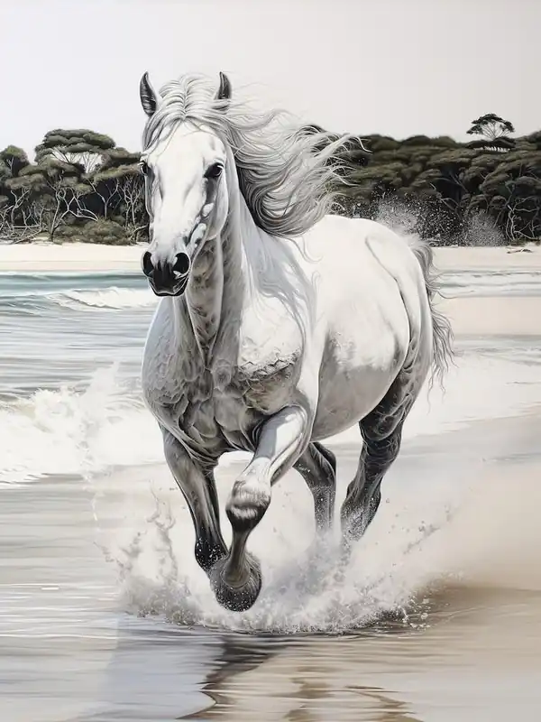 High Quality A Horse Oil Painting In Whitehaven Beach, Australia, Portrait 2