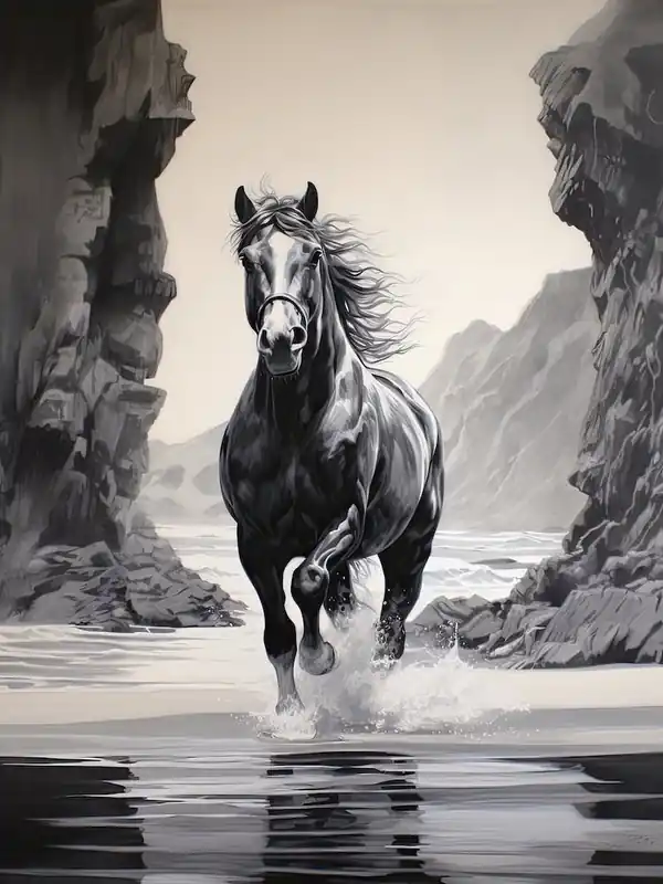 Limited Time A Horse Oil Painting In Pfeiffer Beach California, Usa, Portrait 4