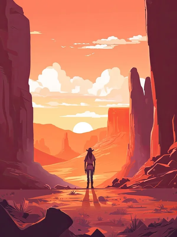 Cowgirl Riding A Horse In The Desert Orange Tones Illustration 7 One Day Deal