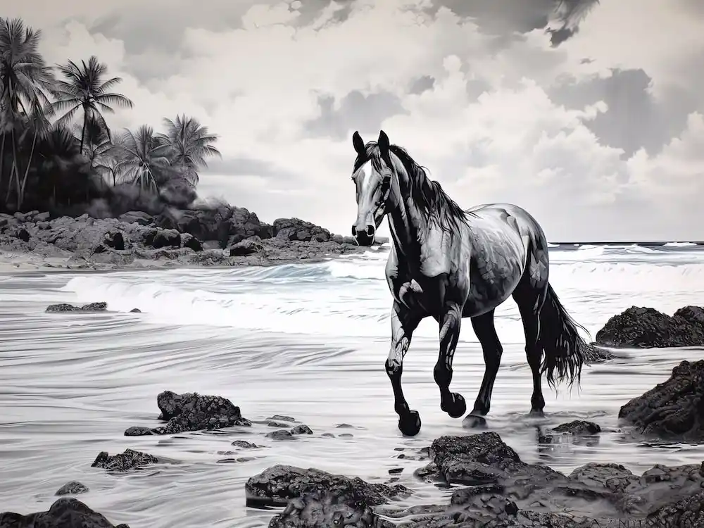 Place Order A Horse Oil Painting In Punalu U Beach Hawaii, Usa, Landscape 2