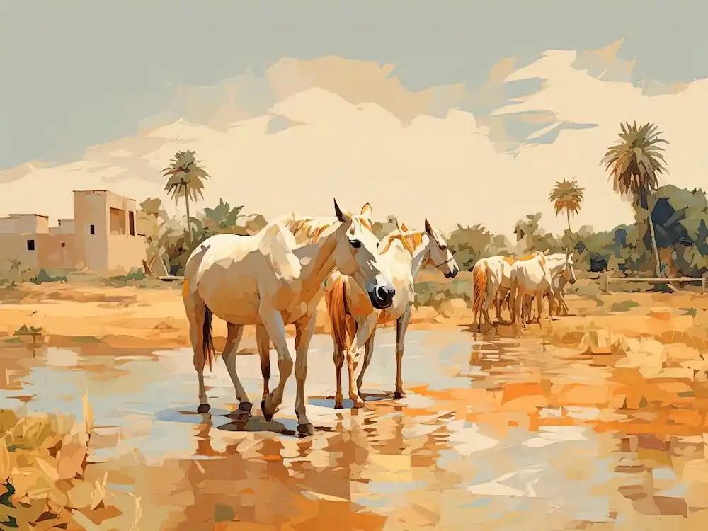 Horses Painting In Rajasthan, India, Landscape 3 New Release