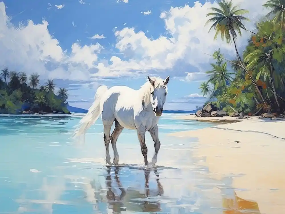 Next Day Delivery A Horse Oil Painting In Matira Beach, Bora Bora, Landscape 3