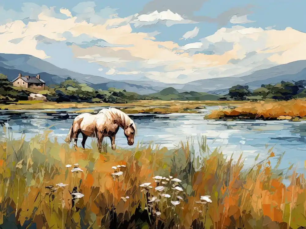 Horses Painting In Lake District, England, Landscape 1 Holiday Sale