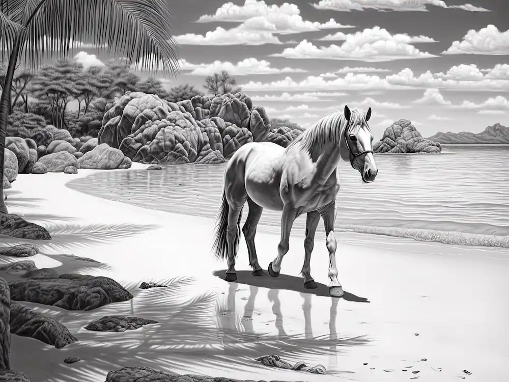 A Horse Oil Painting In Anse Source D Argent, Seychelles, Landscape 2 Sale