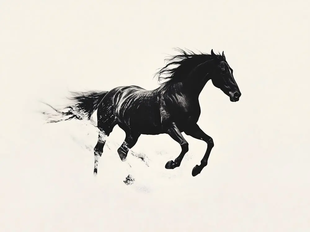 Horse Running Black Ink Genuine