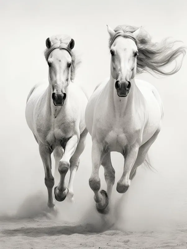 Editor’s Pick Two White Horses Running