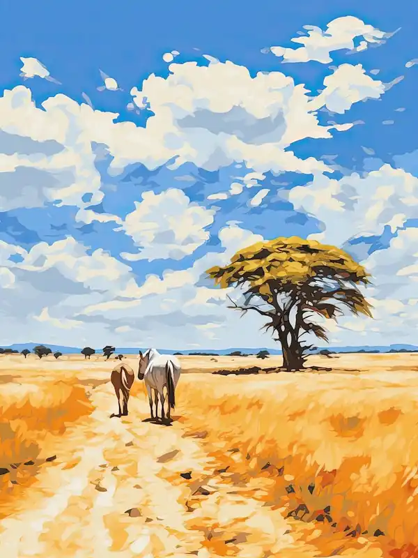 Popular Horses Painting In Maasai Mara, Kenya 3