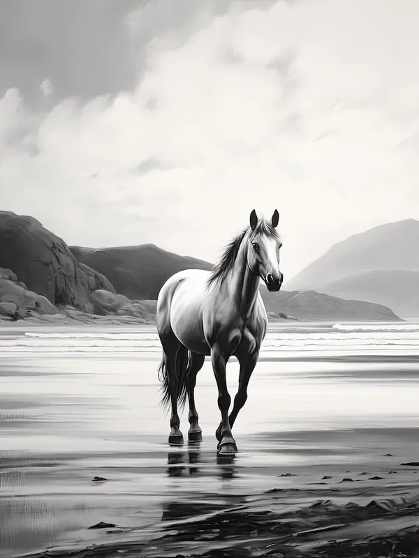 Price Drop A Horse Oil Painting In Rhossili Bay, Wales Uk, Portrait 4