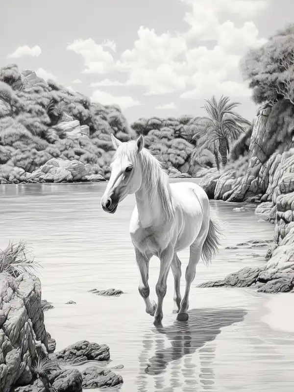 Fan Favorite A Horse Oil Painting In Cala Macarella, Spain, Portrait 1