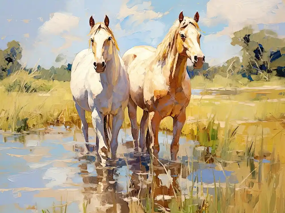 Instant Buy Horses Painting In Loire Valley, France, Landscape 1