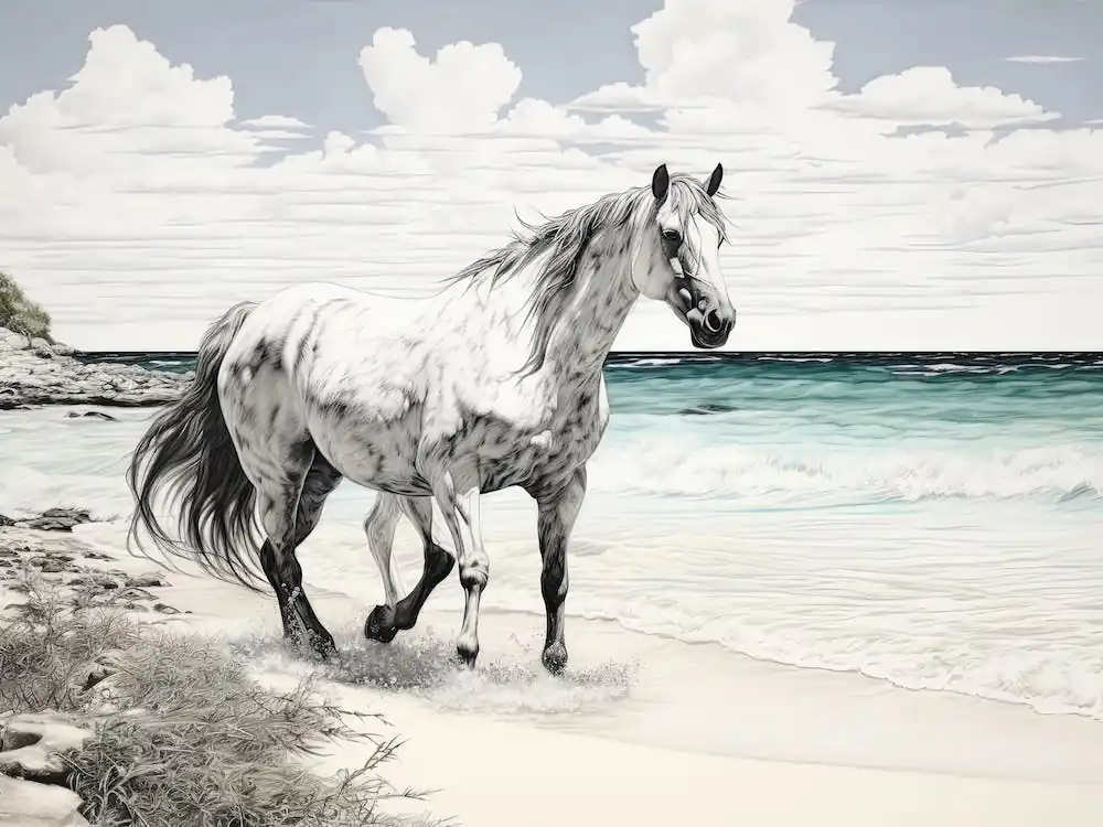 Free Returns A Horse Oil Painting In Grace Bay Beach Turks And Caicos Islands, Landscape 1