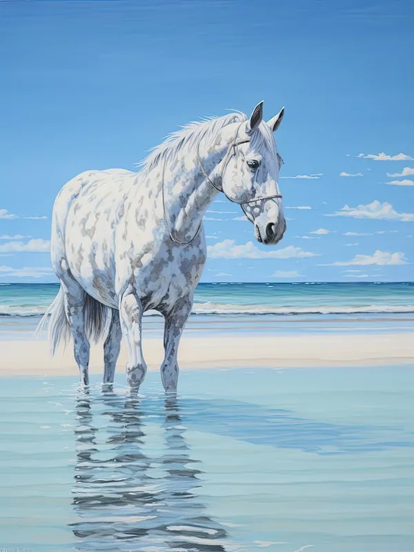 Limited Edition A Horse Oil Painting In Grace Bay Beach, Turks And Caicos Islands, Portrait 4