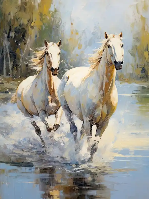 Horses Painting In Camargue, France 4 Next Day Delivery