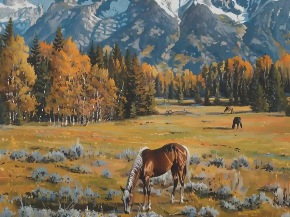 Horse Landscape Painting, Wall Art, Animal Art, Horse Art, Wyoming Painting, Nature Painting, Gift Idea, Office Decor, Animal Lover Must Have