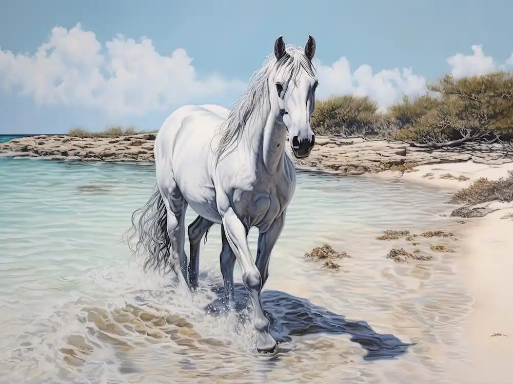 A Horse Oil Painting In Eagle Beach, Aruba, Landscape 4 Deal