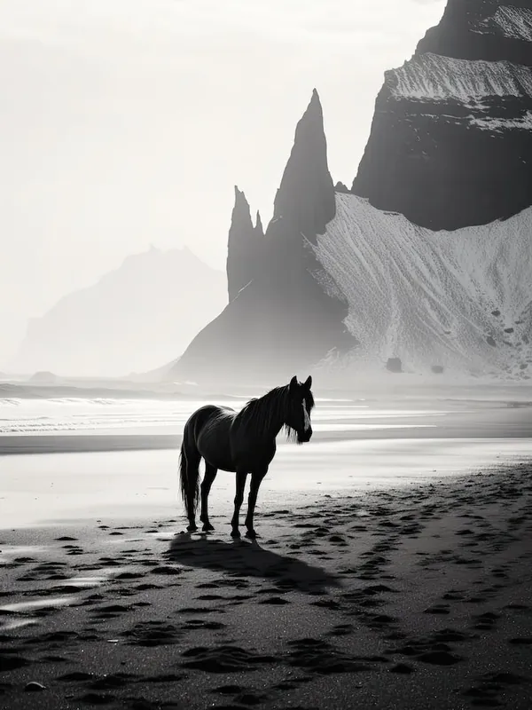 A Horse Oil Painting In Reynisfjara Beach, Iceland, Portrait 2 Viral