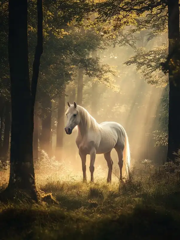 White Horse In The Forest. Generated AI. 6 Wholesale
