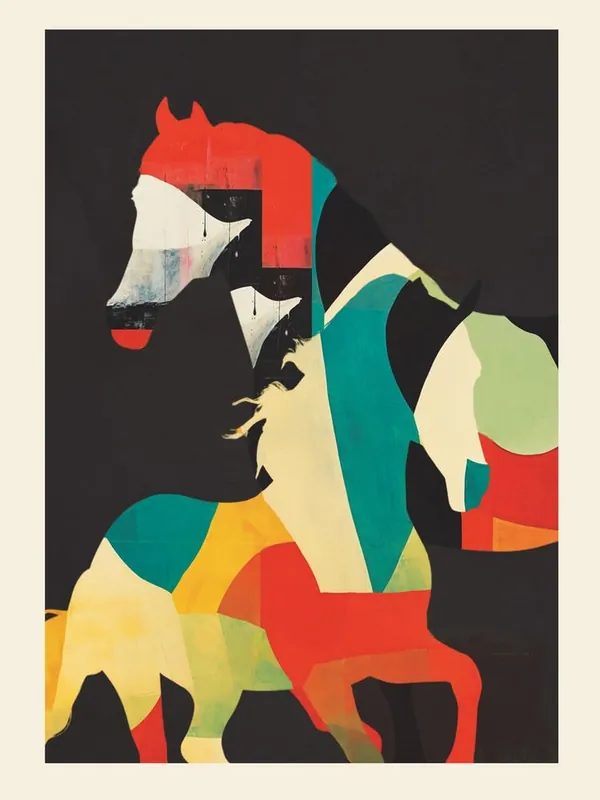 Colorful Abstract Horses Free Shipping