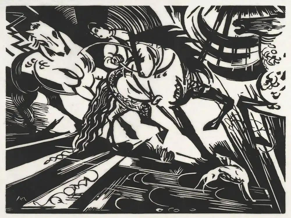 The Riding School (1913), Franz Marc Handmade