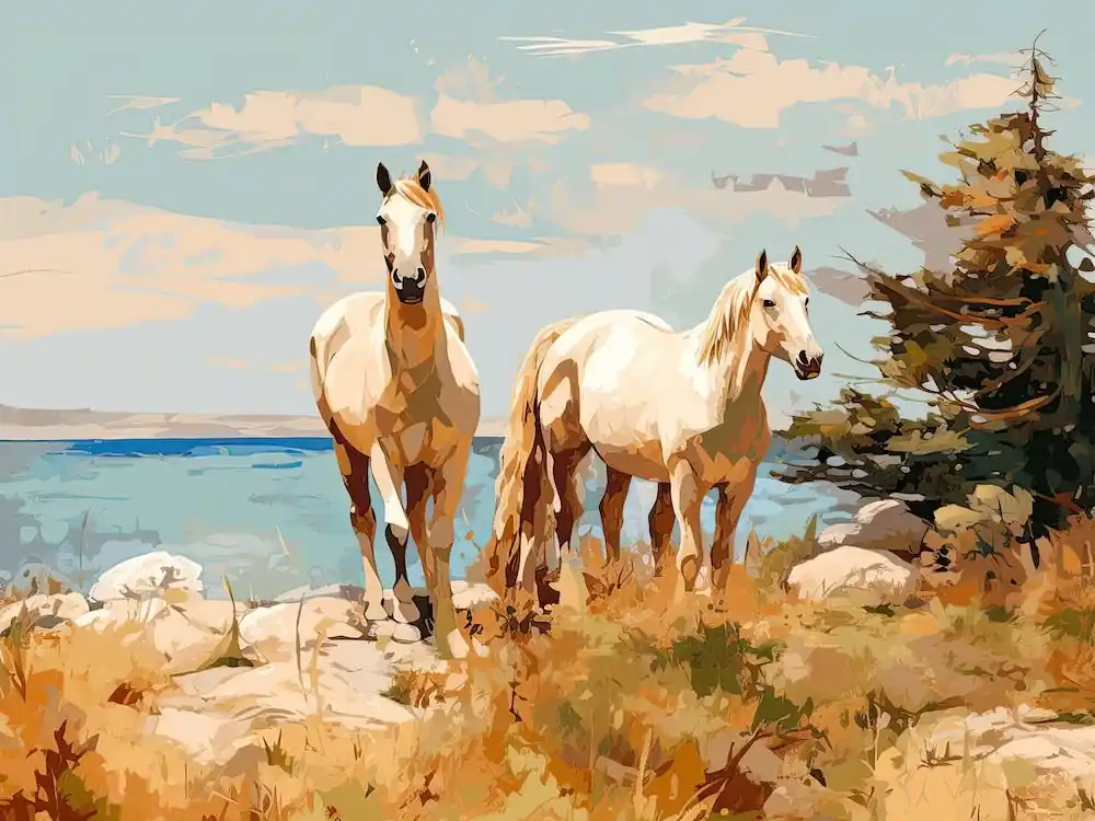 Horses Painting In Corsica, France, Landscape 1 Next Day Delivery