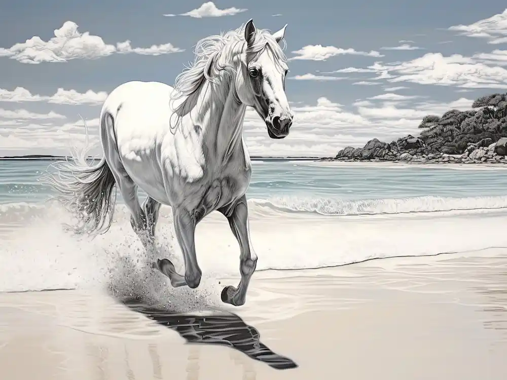A Horse Oil Painting In Whitehaven Beach, Australia, Landscape 1 Premium