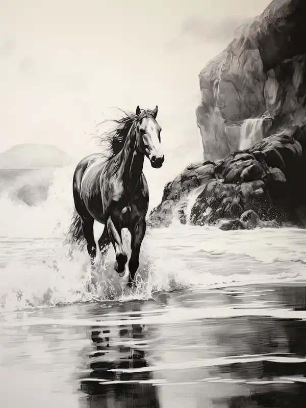 Next Day Delivery A Horse Oil Painting In Pfeiffer Beach California, Usa, Portrait 1