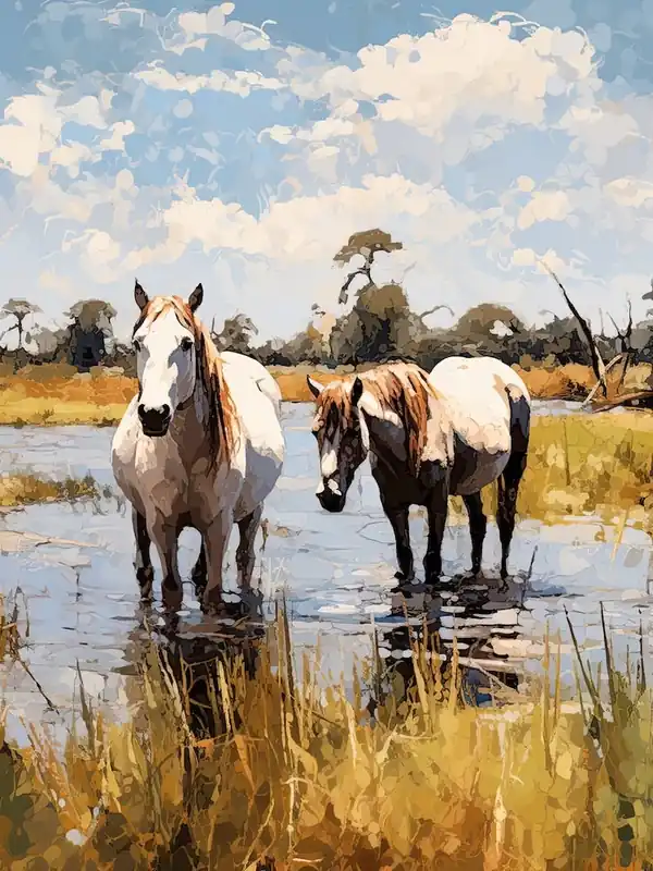 Horses Painting In Okavango Delta, Botswana 2 Low Price