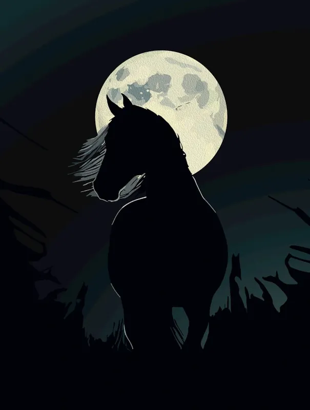 Deal Majestic Horse Silhouette Under Full Moon