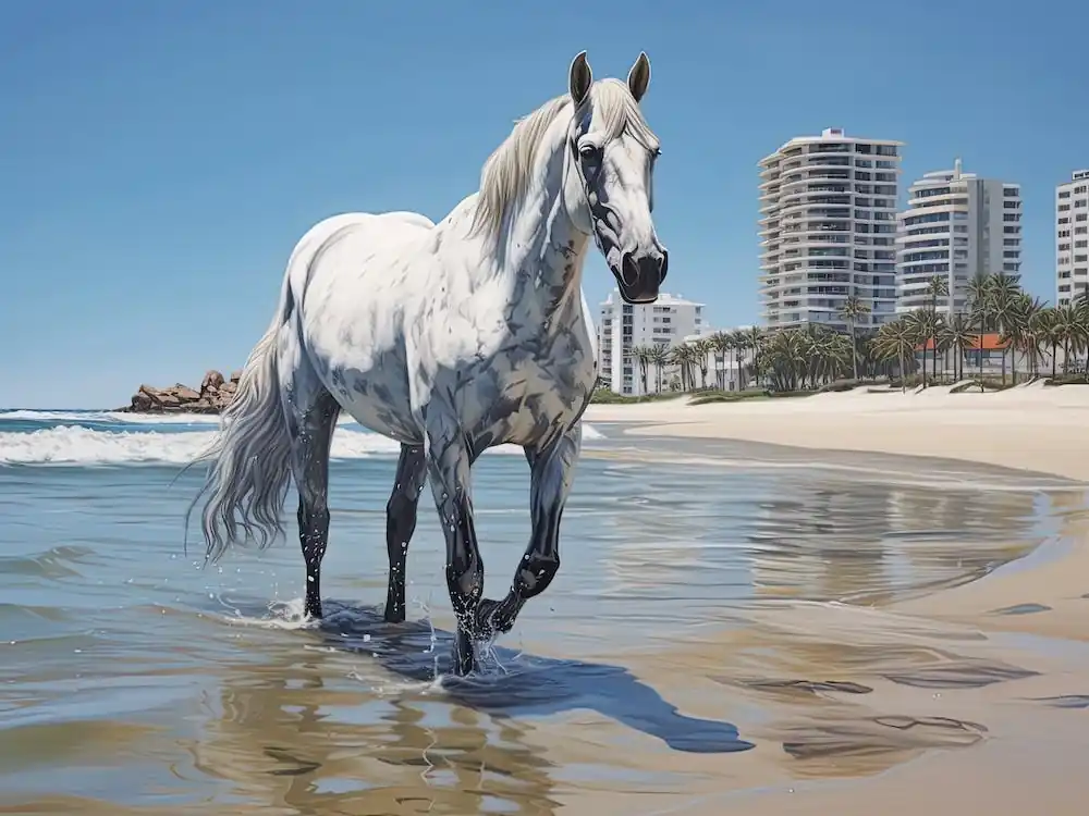 A Horse Oil Painting In Ipanema Beach, Brazil, Landscape 4 Worldwide Shipping