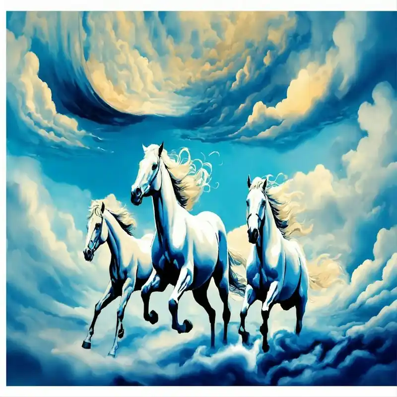 Three Horses In The Sky Handmade