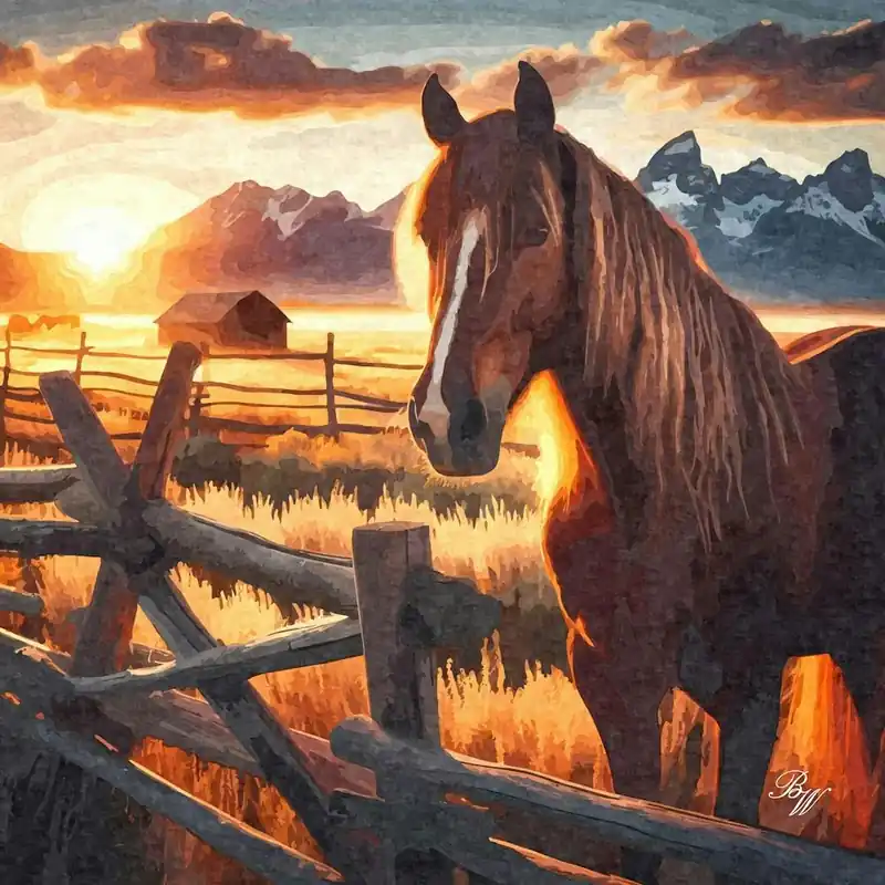 Must Have Western Horse At Sunset 2 Oil Texture