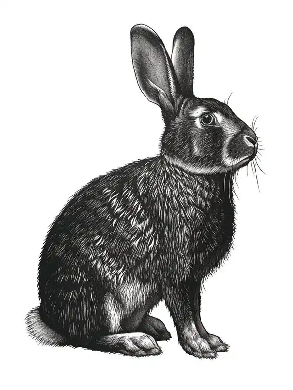 American Fuzzy Lop Black Blockprint Rabbit Illustration 2 One Day Deal