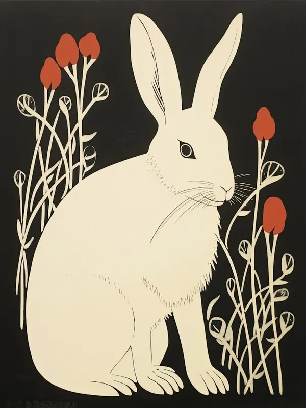 Rabbit With Red Flowers Handmade