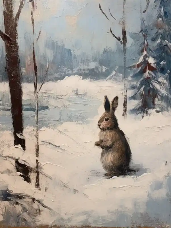 Vintage Winter Animal Painting Rabbit 1 Discount