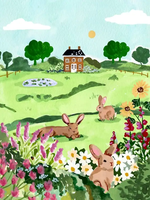 Field Bunnies with Flowers Affordable