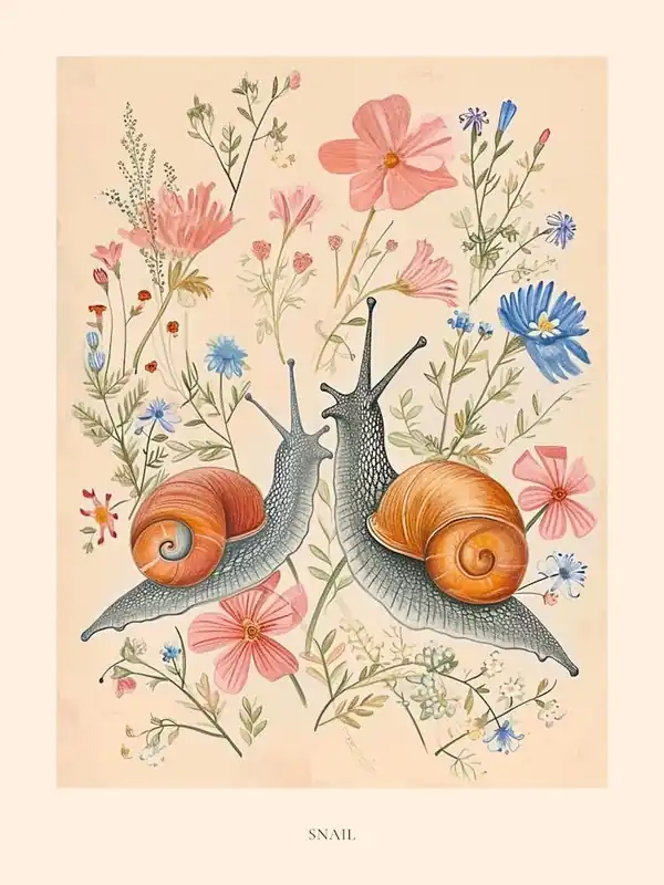 Buy Today Folksy Floral Animal Drawing Snail Poster