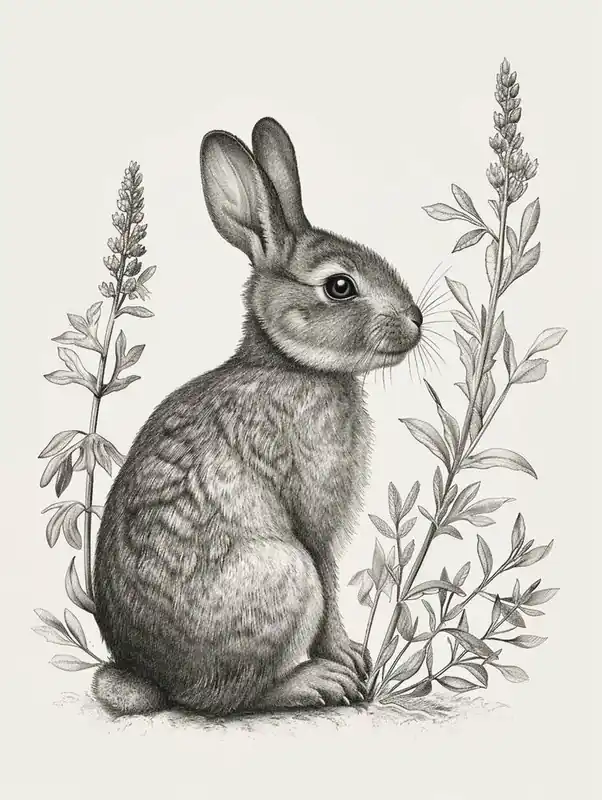 Viral English Silver Blockprint Rabbit Illustration 1