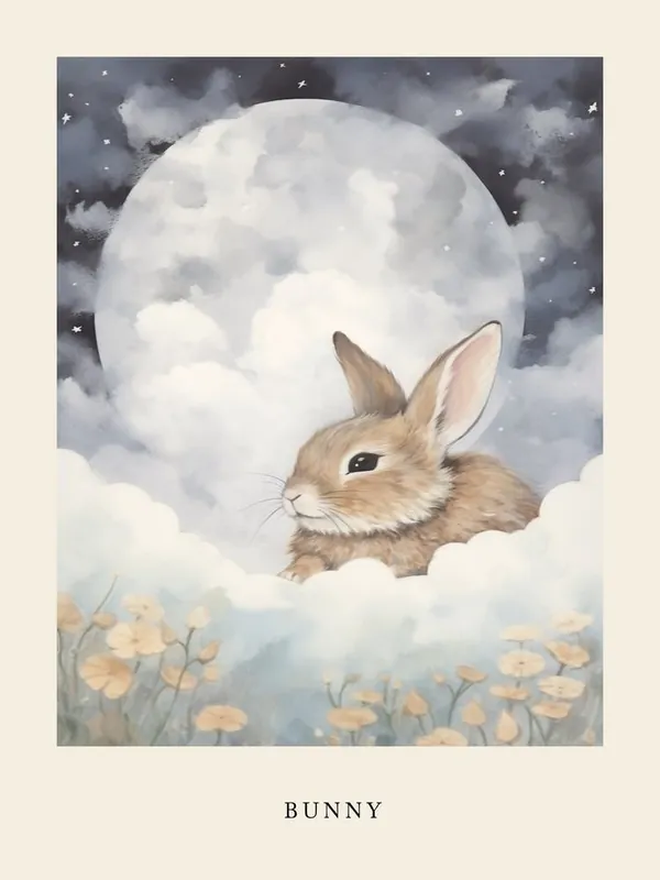 Same Day Shipping Sleeping Baby Bunny 3 Nursery Poster