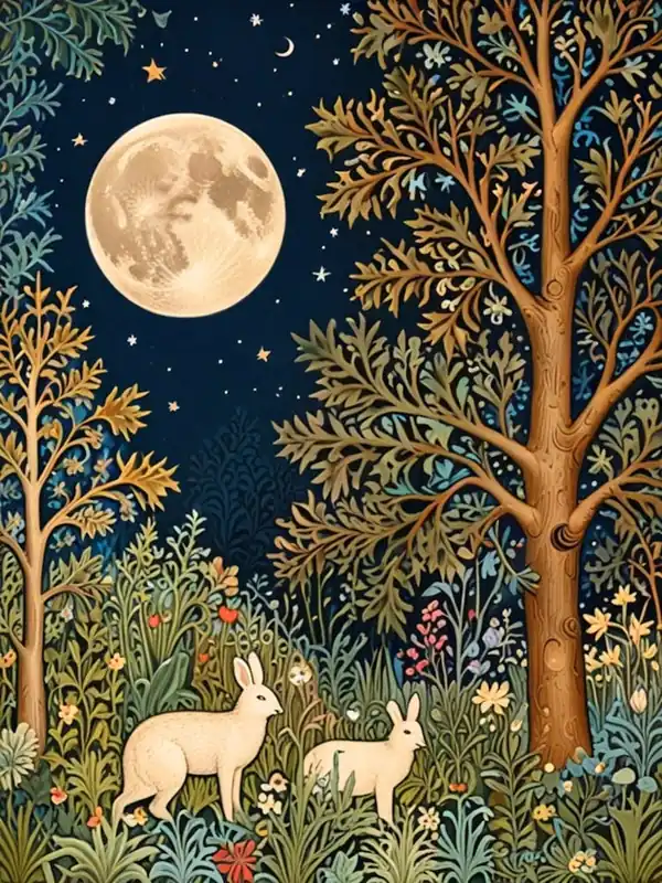Limited Edition William Morris Rabbits Under The Moon