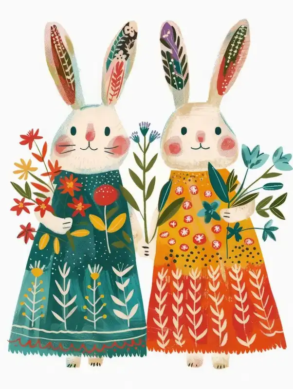 Two Bunnies Holding Flowers 1 Budget