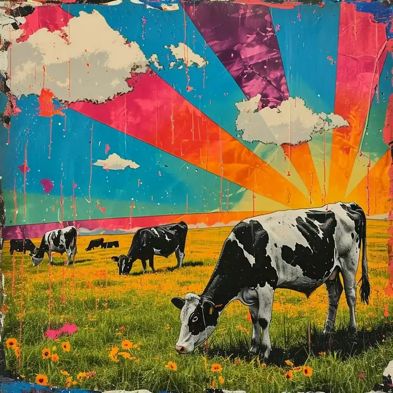 Rainbow Sun Cow Collage Grab Now