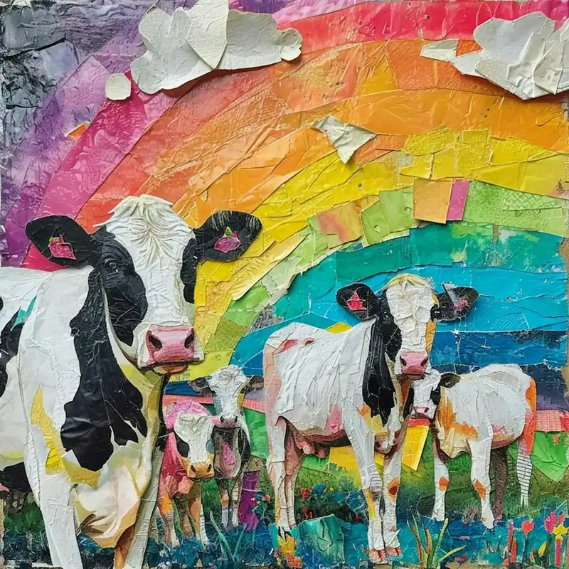 Rainbow Cow Kitsch Collage Fast Shipping