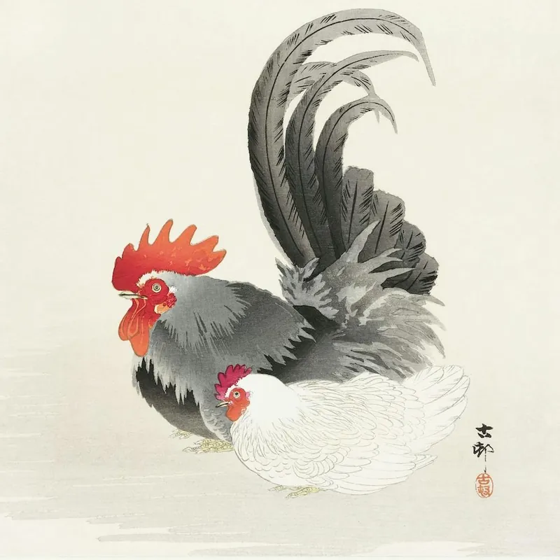 Chicken And Cock, Ohara Koson Seasonal Sale