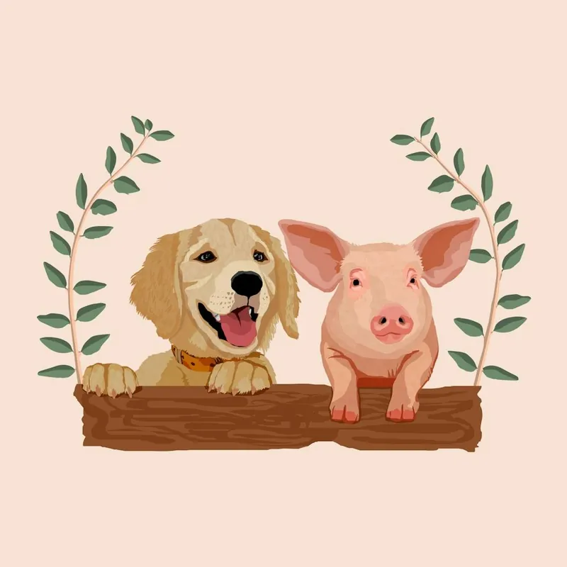 Golden Retriever And Pig Modern