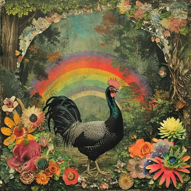 Retro Floral Rooster In The Woods Collage Discount